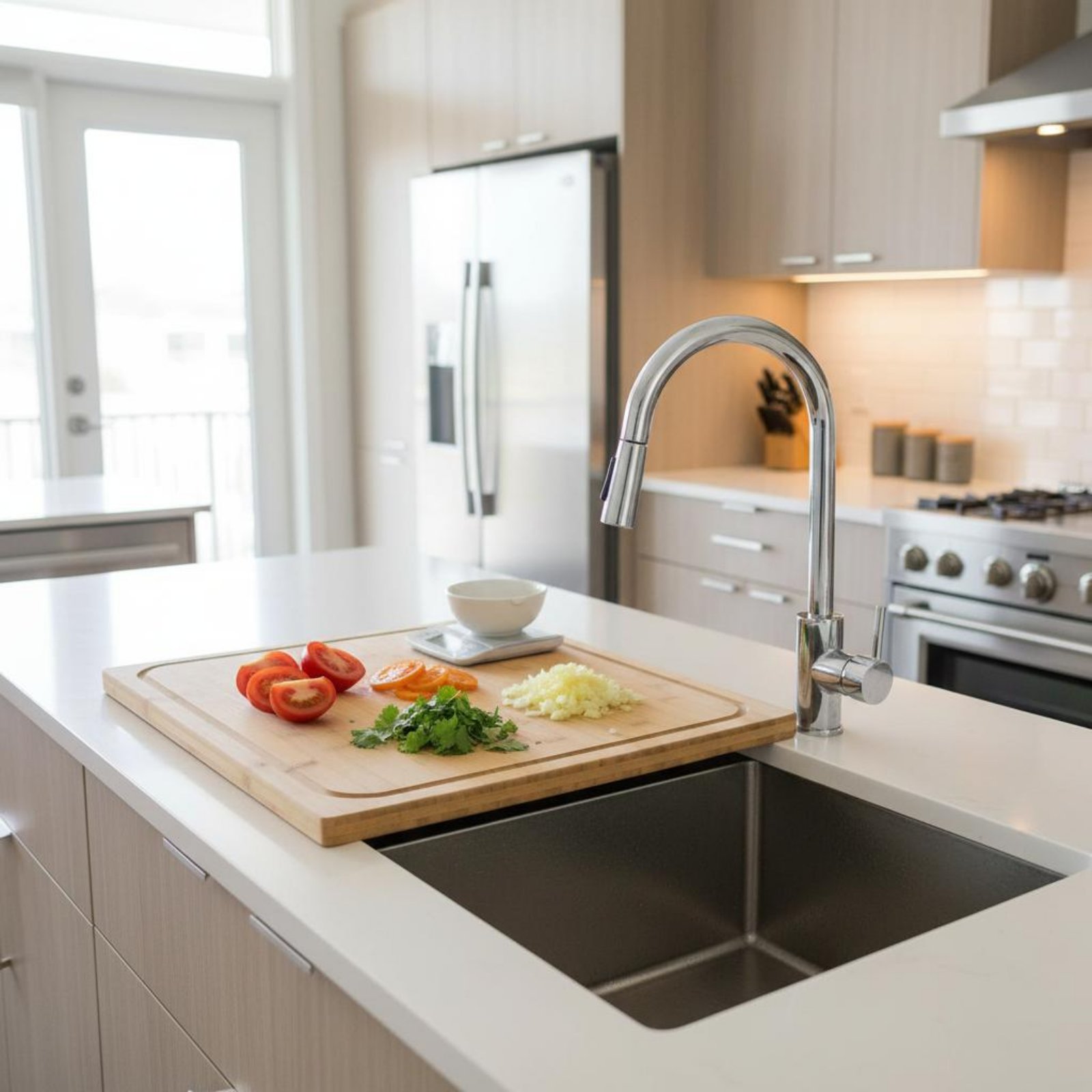 Home Cooking Usa - Snijplank boven de gootsteen, multifunctioneel aanrechtblad,